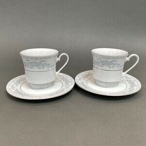 Somerset by NL Excel‎ Cups and Saucer Sets Plates Floral Platinum Trim Lot of 4